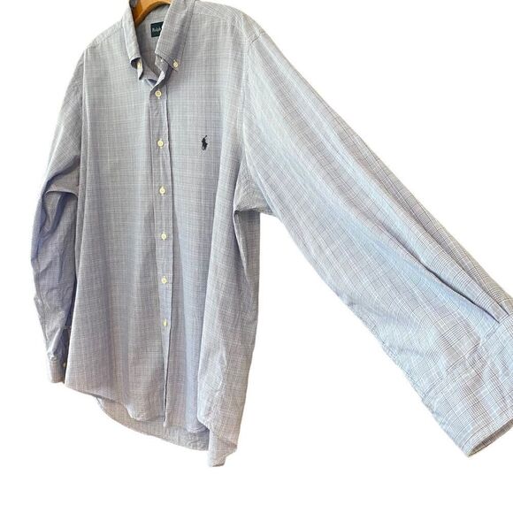 Ralph Lauren Men’s 16 34/35 Blue Pin Striped Collar Button Down Dress Shirt - Picture 3 of 8